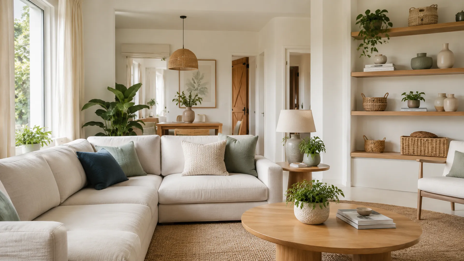 Sala de estar clara e organizada com decoração funcional para uma casa mais bonita e prática.